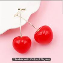 Brinco Pendurado Folheado A Ouro Cereja Com Fecho De Pressão