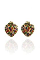 Brinco Pequeno De Coração Com Zircônias Colorido Banhado Em Ouro 18k Brinco Pequeno De Coração Com Zircônias Colorido Banhado Em Ouro 18k