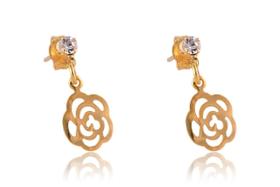 Brinco Pequeno de Flor Vada com Zircônia Folheado Ouro 18k