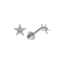 Brinco pequeno estrela com pedra no meio branca ouro 18k fs106k059k074
