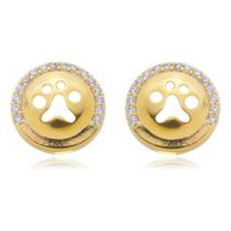 Brinco Pequeno Pata de Cachorro Banho de Ouro 18k Zircônia