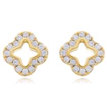 Brinco Pequeno Pedras Zircônia Feminino Banho de Ouro 18k