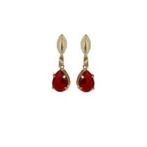 Brinco Pequeno Pingente Gota Cristal Vermelho Folheado Ouro Brinco Pequeno Pingente Gota Cristal Vermelho Folheado Ouro