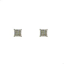 Brinco Pequeno Quadrado Micro Zircônia Folheado Flash Ouro 18K Brinco Pequeno Quadrado Micro Zircônia Folheado Flash Ouro 18K