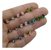 Brinco Pequeno Zirconia Dama Daminha Verde Rosa Azul Roxo Brinco Pequeno Zirconia Dama Daminha Verde Rosa Azul Roxo