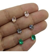 Brinco Pequeno Zirconia Dama Daminha Verde Rosa Azul Roxo Brinco Pequeno Zirconia Dama Daminha Verde Rosa Azul Roxo