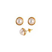 Brinco Pérola 5mm Rococó 6.5mm Ouro 18K Tarraxa Rosca 22282 K110 Brinco Pérola 5mm Rococó 6.5mm Ouro 18K Tarraxa Rosca 22282 K110