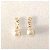 Brinco Perola E Ponto De Luz Ouro 18k 750