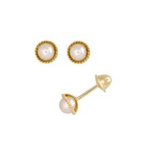 Brinco Pérola Fio Torcido 5 Milímetros em Ouro 18K com Tarraxa Rosca 08905 K050 Brinco Pérola Fio Torcido 5 Milímetros em Ouro 18K com Tarraxa Rosca 08905 K050