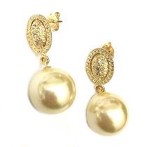 Brinco Perola Folheado A Ouro Oval