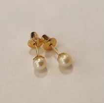 Brinco Pérola Infantil Adulto Bola 3mm Em Ouro 18k 750 Bolinha - Ourives Glam