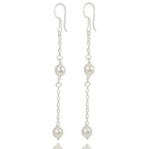 Brinco Perola Natural Comprido 7cm Anzol Prata Legitima 925