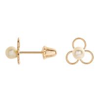 Brinco Pérola Natural Mar com Tripla Argola formato Florzinha de Ouro 18k - Infantil, Bebê, Batizado