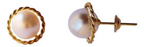 Brinco Perola Ninho Torcido 8mm Ouro 18k Brinco Perola Ninho Torcido 8mm Ouro 18k