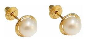 Brinco perola Rococó Ouro 18k 3mm Brinco perola Rococó Ouro 18k 3mm