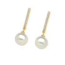 Brinco Pérola Shell Com Palito Zircônias Dourado Lizzy Fatin