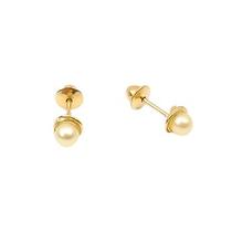 Brinco Pérola Torcido 3mm Em Ouro 18k