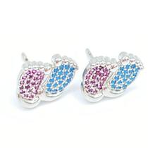 Brinco Pezinho Com Zircônias ul E Rosa Folheado Rodio Brinco Pezinho Com Zircônias ul E Rosa Folheado Rodio