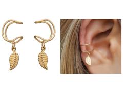 Brinco Piercing Argola Cartilagem Folha Folheado