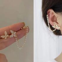 Brinco Piercing Borboleta Cravejado Banhado a Ouro Moda