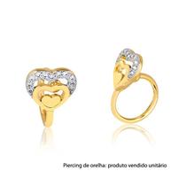 Brinco Piercing Coração Folheado Ouro Zircônia Brinco Piercing Coração Folheado Ouro Zircônia