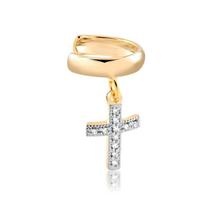 Brinco Piercing Crucifixo Zirconias Folheado Ouro Zircônia