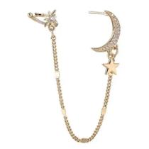 Brinco Piercing de Pressão Lua Cravejado Banhado na Cor dourado