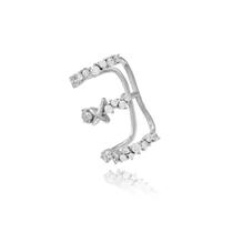 Brinco Piercing Fake 3 Fios Cravejados Zircônias Folheado Ródio Branco