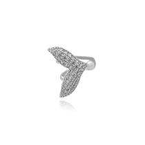 Brinco Piercing Fake Cauda de Sereia Zircônias Folheado Ródio Branco