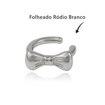 Brinco Piercing Fake Laço Liso Folheado Ródio Branco