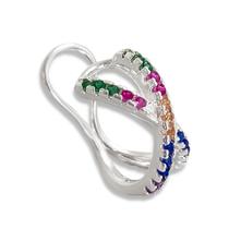 Brinco Piercing Fake Modelo X Zircônias Coloridas Banhado a Prata