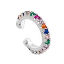 Brinco Piercing Fake Zircônias Coloridas Fileira Banhado a Prata