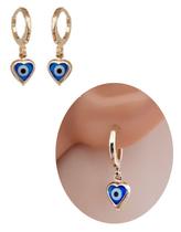 Brinco Pingente Argolinha Olho Grego Coração Folheado Ouro Brinco Pingente Argolinha Olho Grego Coração Folheado Ouro