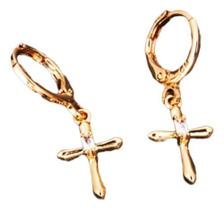 Brinco Pingente Cruz Banhado A Ouro 18 K Gospel Brinco Pingente Cruz Banhado A Ouro 18 K Gospel