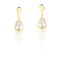 Brinco Pingente de Gota Zircônia em Ouro 18k 750 Branca