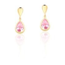 Brinco Pingente de Gota Zircônia em Ouro 18k 750 Rosa