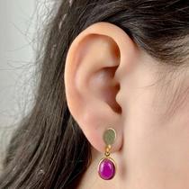 Brinco Pingente Pedra Rosa Zircônia Banhado a Ouro 18k