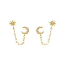 Brinco piuka nina lua estrela guia zircônias folheado a ouro 18k