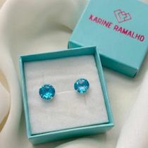 Brinco ponto de luz 4 garras 8mm azul turquesa prata 925 Brinco ponto de luz 4 garras 8mm azul turquesa prata 925