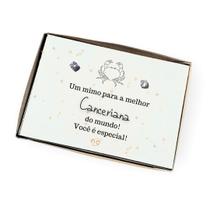 Brinco ponto de luz aço + Caixa presente com frase Signo Cancer