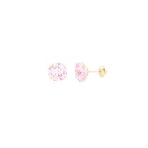 Brinco Ponto de Luz com Zircônia Rosa 7MM em Ouro 18K - AU13406