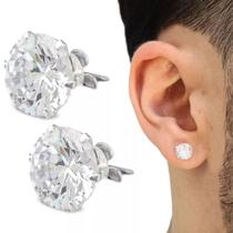 Brinco Ponto de Luz Cravejado 10mm Prata 925 Diamante Sintético Masculino Feminino Brilhante Legítimo