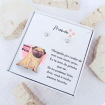 Brinco ponto de luz de aço + Caixa presente Mãe de Pug Brinco ponto de luz de aço + Caixa presente Mãe de Pug
