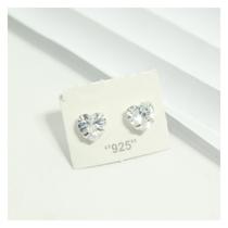 Brinco Ponto de Luz Prata 925 Pura Coração Zirconia 6mm Anti-Alérgico