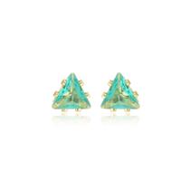 Brinco Ponto de Luz Triangular Verde Cravejado Banhado a Ouro 18k Brinco Ponto de Luz Triangular Verde Cravejado Banhado a Ouro 18k