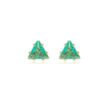 Brinco Ponto de Luz Triangular Verde Cravejado Banhado a Ouro 18k