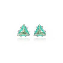 Brinco Ponto de Luz Triangular Verde Cravejado Banhado a Prata 925