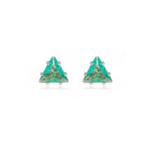 Brinco Ponto de Luz Triangular Verde Cravejado Banhado a Prata 925