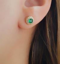 Brinco Ponto de Luz Zircônia Esmeralda e Cristal Banhado a Ouro