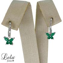 Brinco prata 925 argola com borboletra com zirconia verde Brinco prata 925 argola com borboletra com zirconia verde